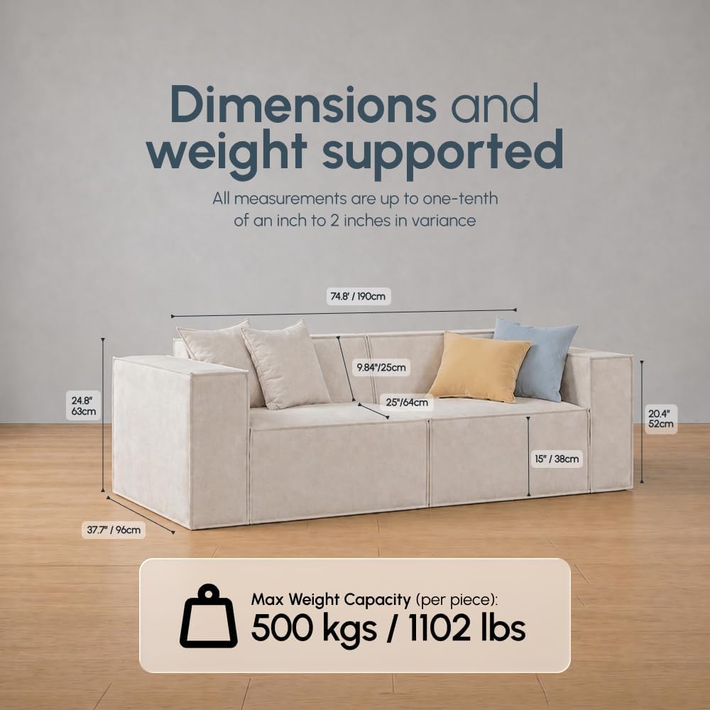 ROVE LAB Love Seat Sofa in a Box, No Assembly, Deep Seat and Comfy, Modular Sofa, Spill-Proof Fabric, Modern Small Couch for Living Room Loveseats, Bedroom, Apartment, Home Office (Helium Cloud)