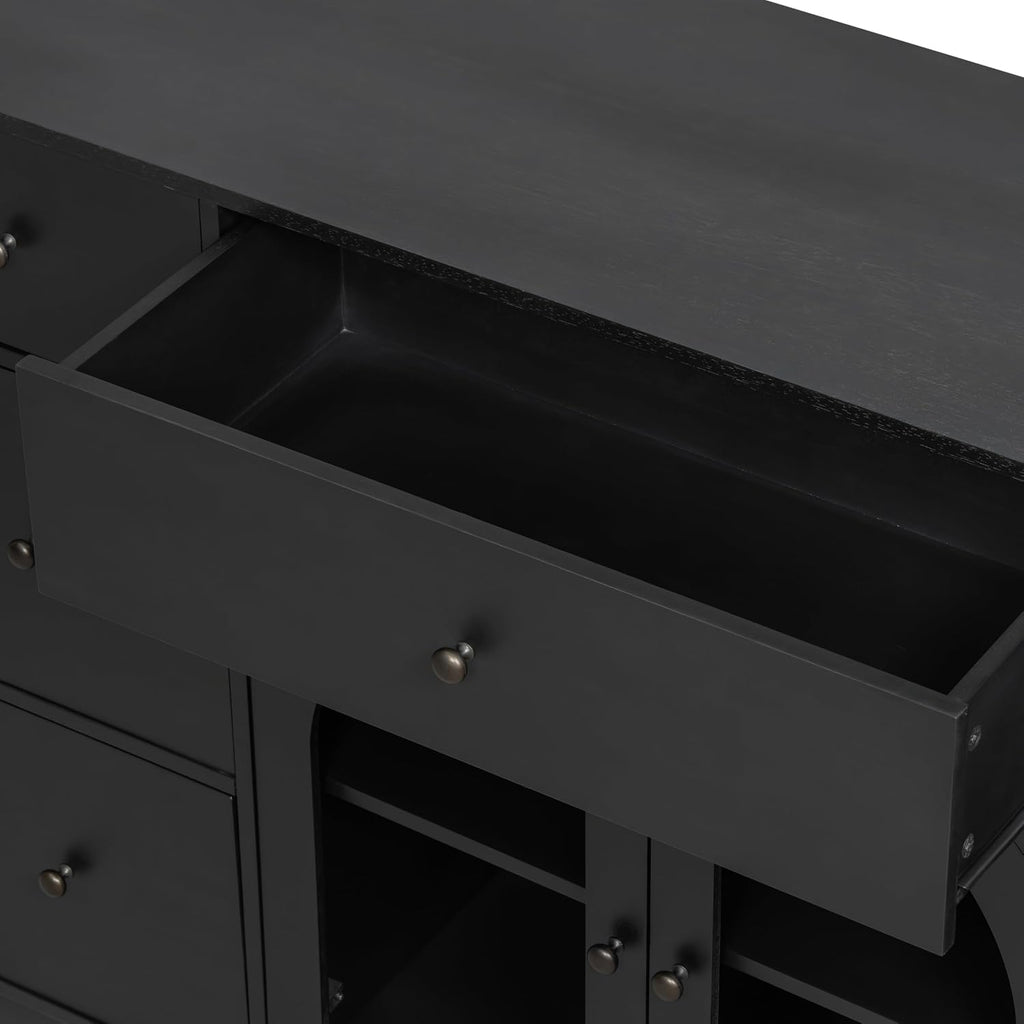 Christopher Knight Home Mia Modern Storage Cabinet with Doors and Drawers, Wooden Sideboard Cabinet with Adjustable Shelf, Freestanding Buffet Cabinet with Storage for Dining Room, Black