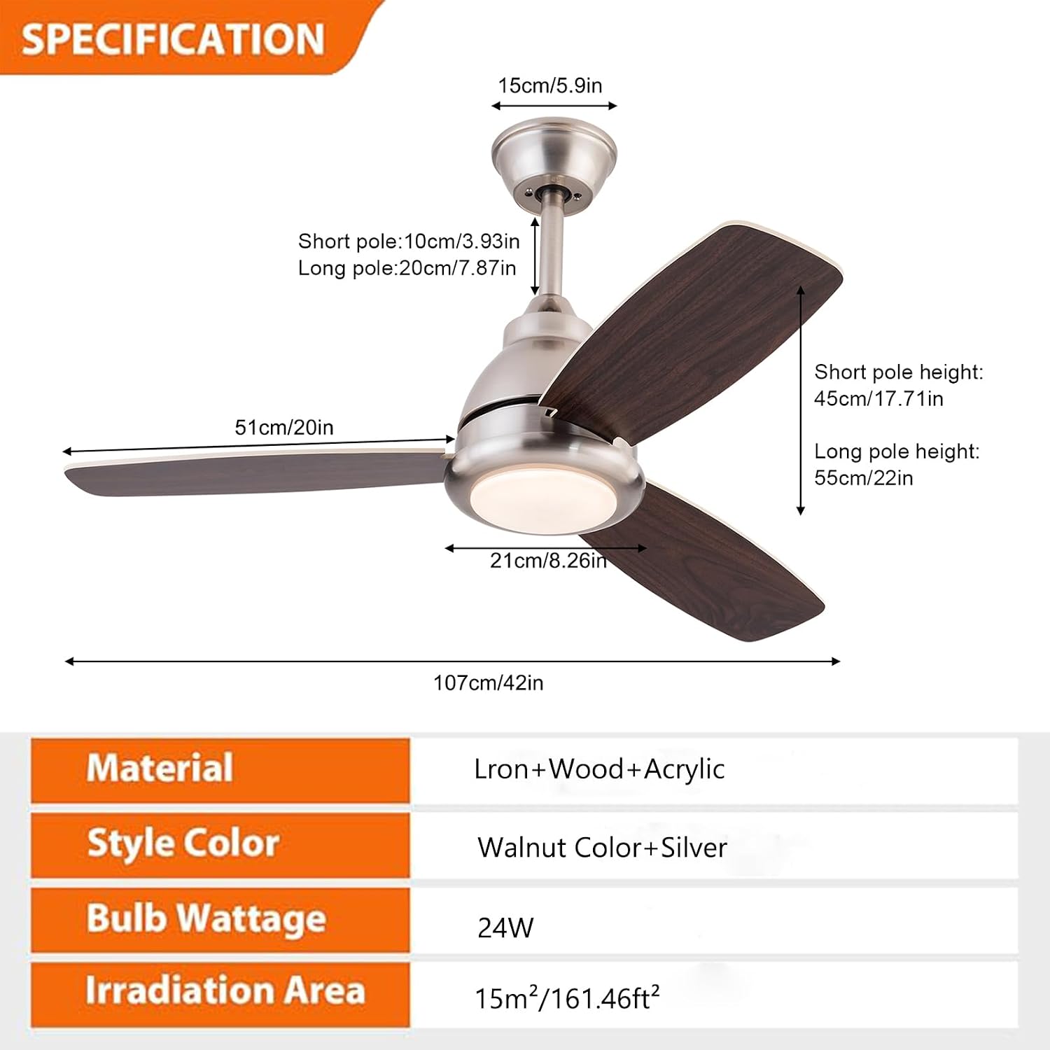 Ceiling Fans with Lights, 42 Inch Modern Low Profile Ceiling Fan with Remote Control 6 Speeds, 3000-6000K Dimmable Timing (1/2/4 hours) 3 Blades Large Ceiling Fan for Indoor and Outdoor Bedroom Patios
