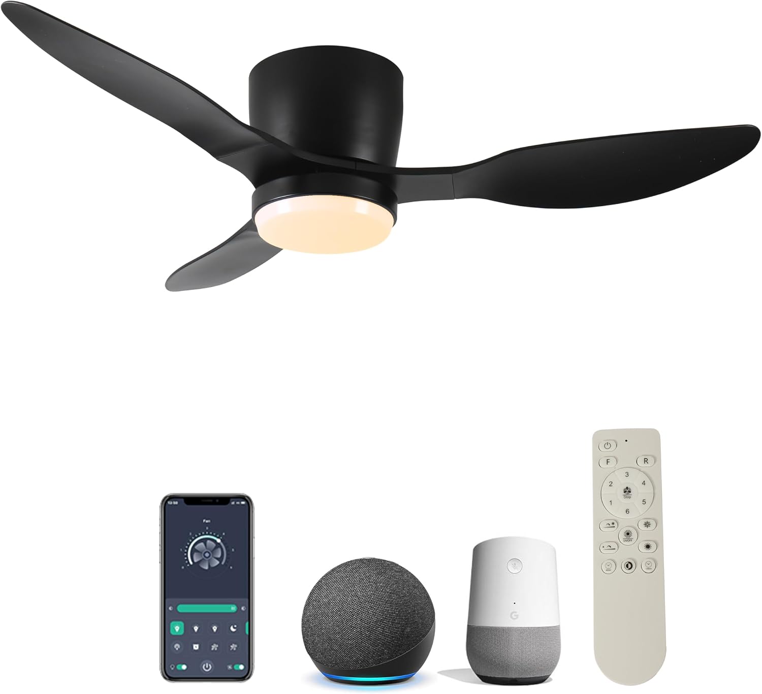 42' Smart Flush Mount Ceiling Fans with Lights Remote,Quiet DC Motor,Outdoor Indoor Low Profile Ceiling Fan,Control with WIFI App,Dimmable,ABS blades,for Bedroom Patio