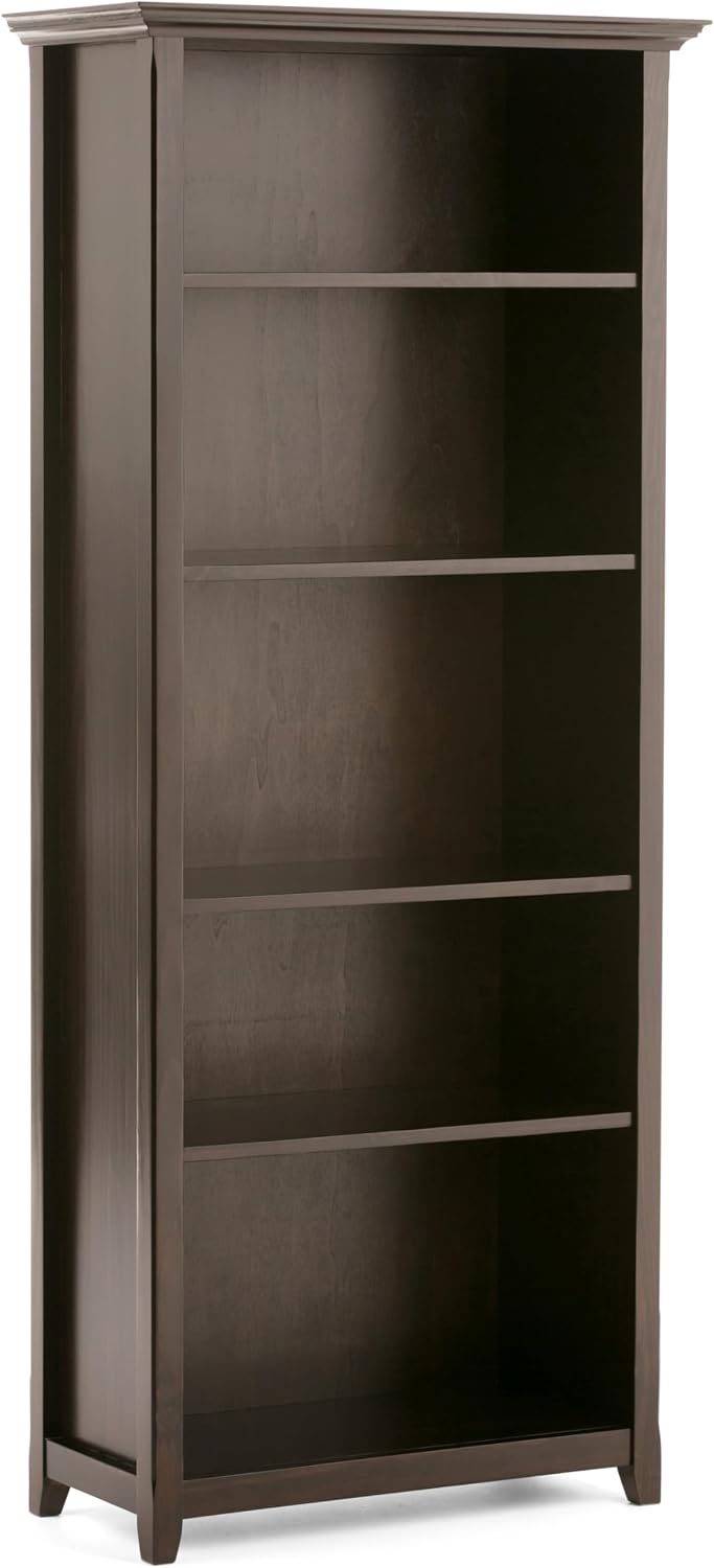 SIMPLIHOME Amherst Desk and Bookcase Bundle - 54 inch Wide Solid Wood Desk with Drawers and 30 inch Wide 5-Shelf Bookcase in Hickory Brown, Transitional Home Office Furniture (Set of 2)