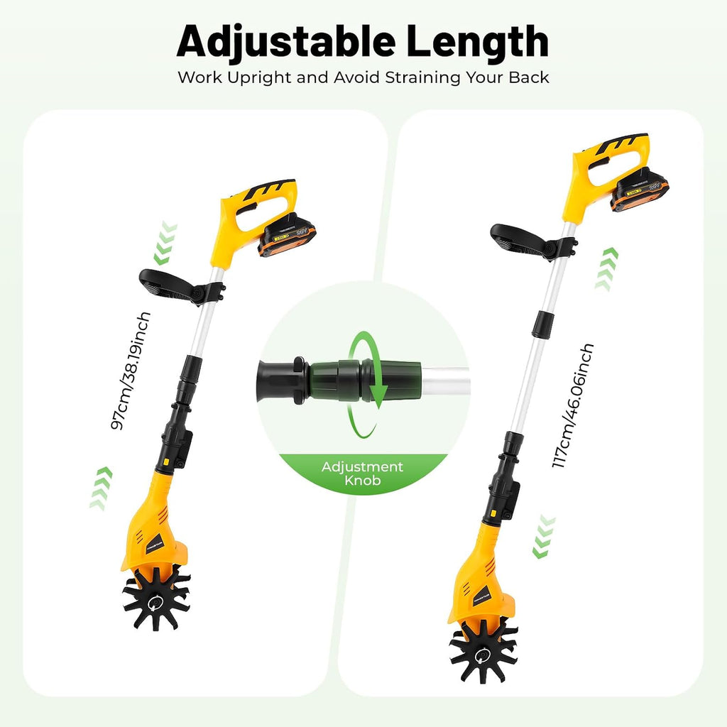 20V Cordless Electric Garden Tiller, 250RPM Handheld Tiller Cultivator with 2.0Ah Battery & Charger, 9.8' Tilling Depth, Lightweight Garden Rototiller for Lawn Gardening Soil Cultivation