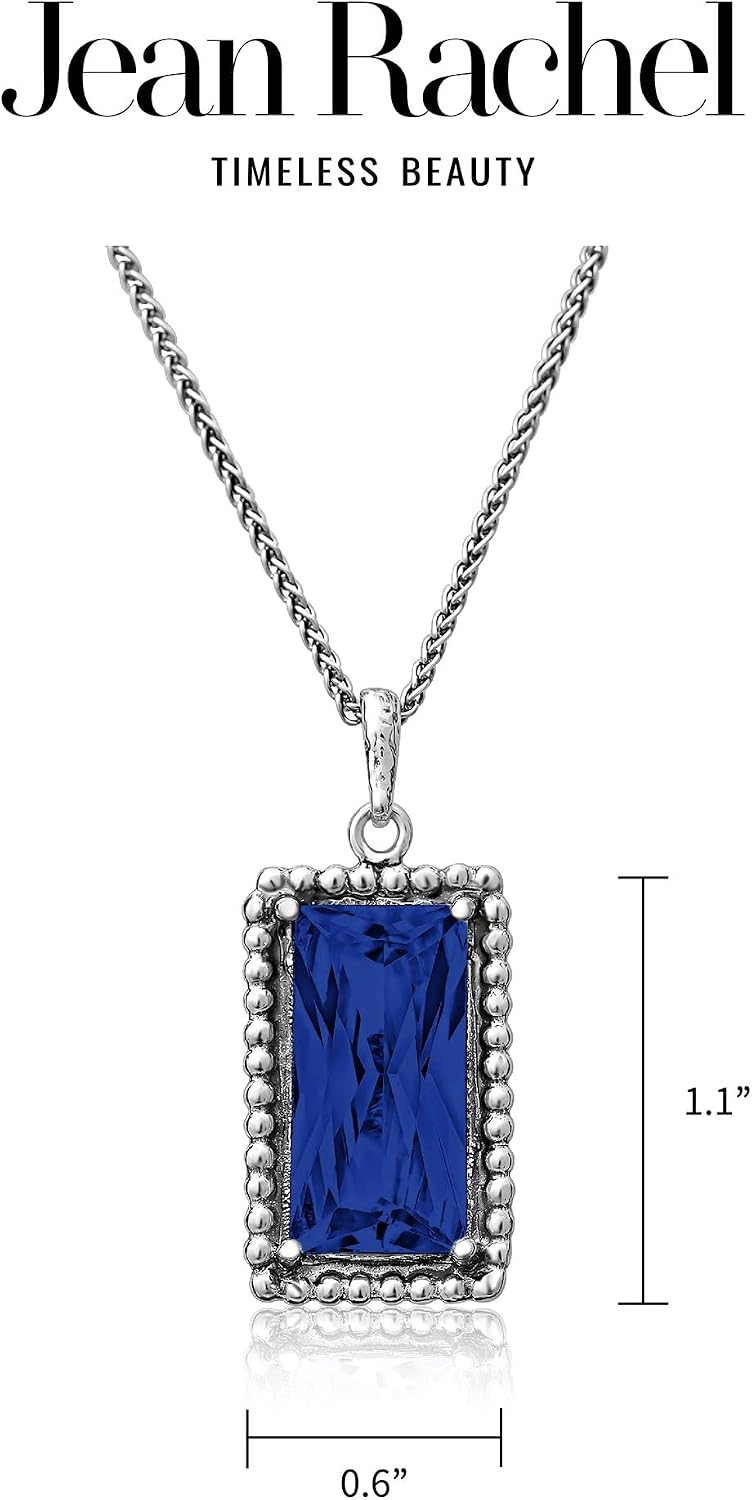 JEAN RACHEL JEWELRY 925 Sterling Silver Necklace for Women - Baguette with Cubic Zirconia Vintage Design - Hypoallergenic, Lead & Nickel Free - Artisan Handcrafted Statement Necklace