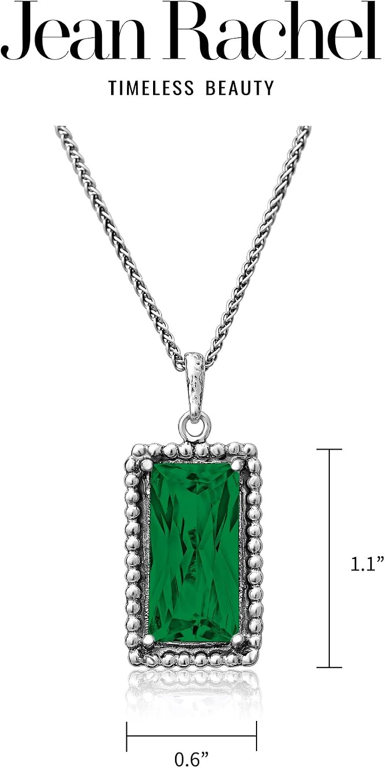 JEAN RACHEL JEWELRY 925 Sterling Silver Necklace for Women - Baguette with Cubic Zirconia Vintage Design - Hypoallergenic, Lead & Nickel Free - Artisan Handcrafted Statement Necklace