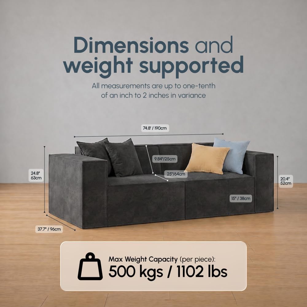 ROVE LAB Love Seat Sofa in a Box, No Assembly, Deep Seat and Comfy, Modular Sofa, Spill-Proof Fabric, Modern Small Couch for Living Room Loveseats, Bedroom, Apartment, Home Office (Carbon Black)