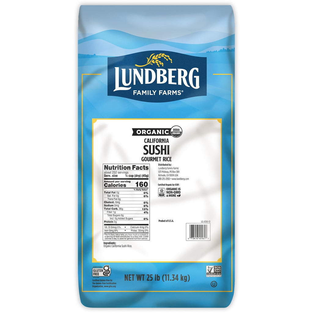 Lundberg Organic Sushi Rice, Bulk, Sticky White Japanese-Style Short Grains, Responsibly Grown in California, 25 Lbs