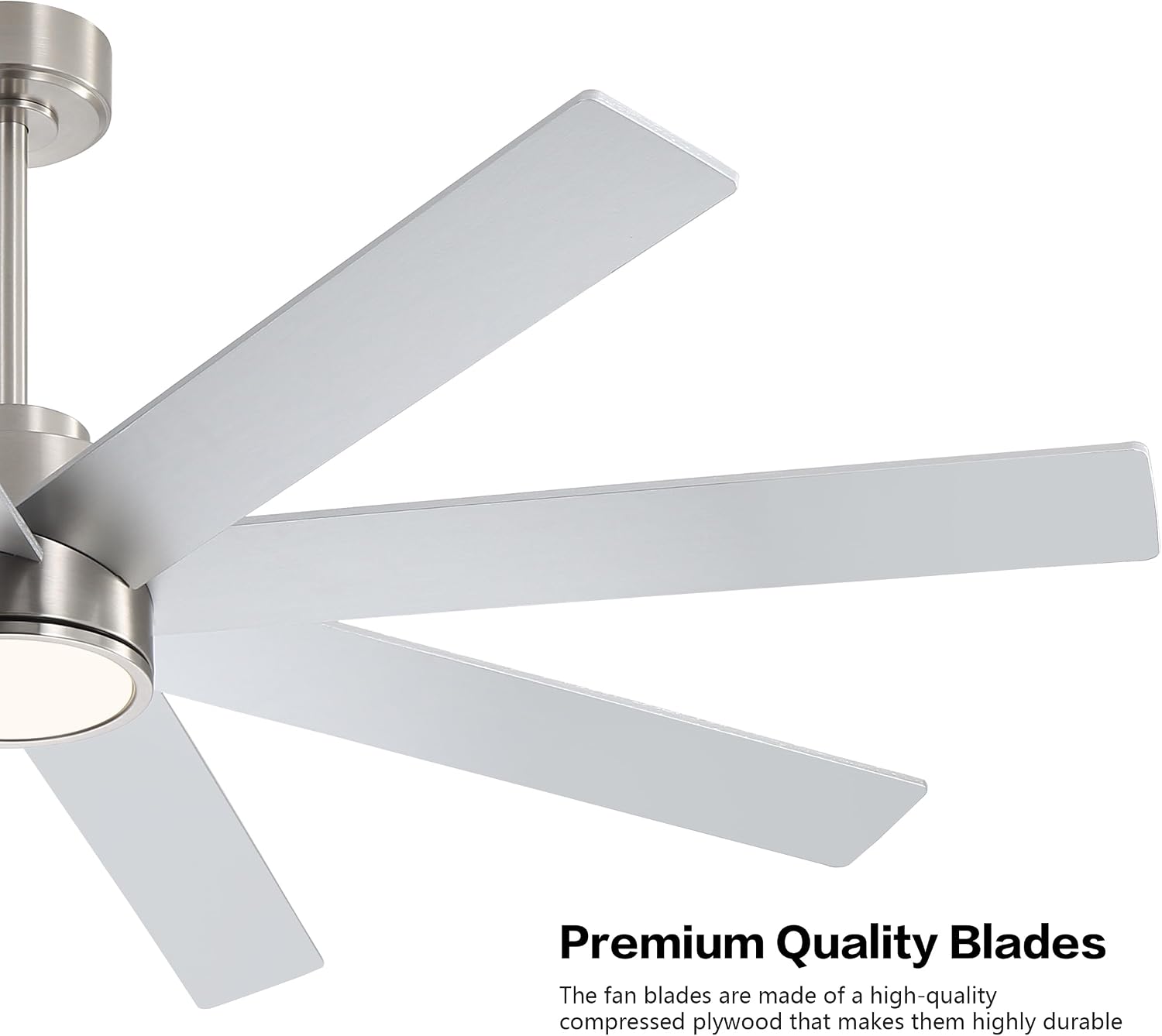 WINGBO 60' Large DC Ceiling Fans with Lights and Remote, 3 Downrods, 8 Plywood Blades, 6-Speeds Reversible DC Motor, 3CCT, Indoor Ceiling Fan for Bedroom Living Room Patio, Brushed Nickel and Silver