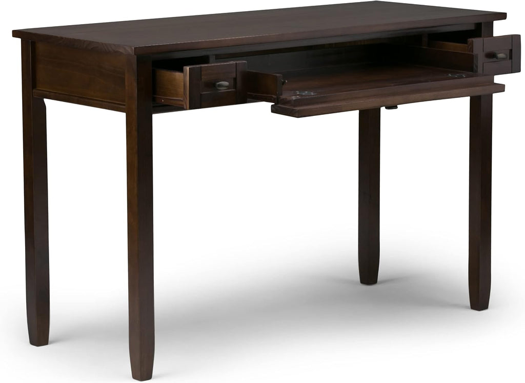 SIMPLIHOME Warm Shaker Desk and Bookcase Bundle - 48 inch Wide Solid Wood Transitional Desk with Drawers and 26 inch Wide 5-Shelf Bookcase in Tobacco Brown, Home Office Furniture (Set of 2)