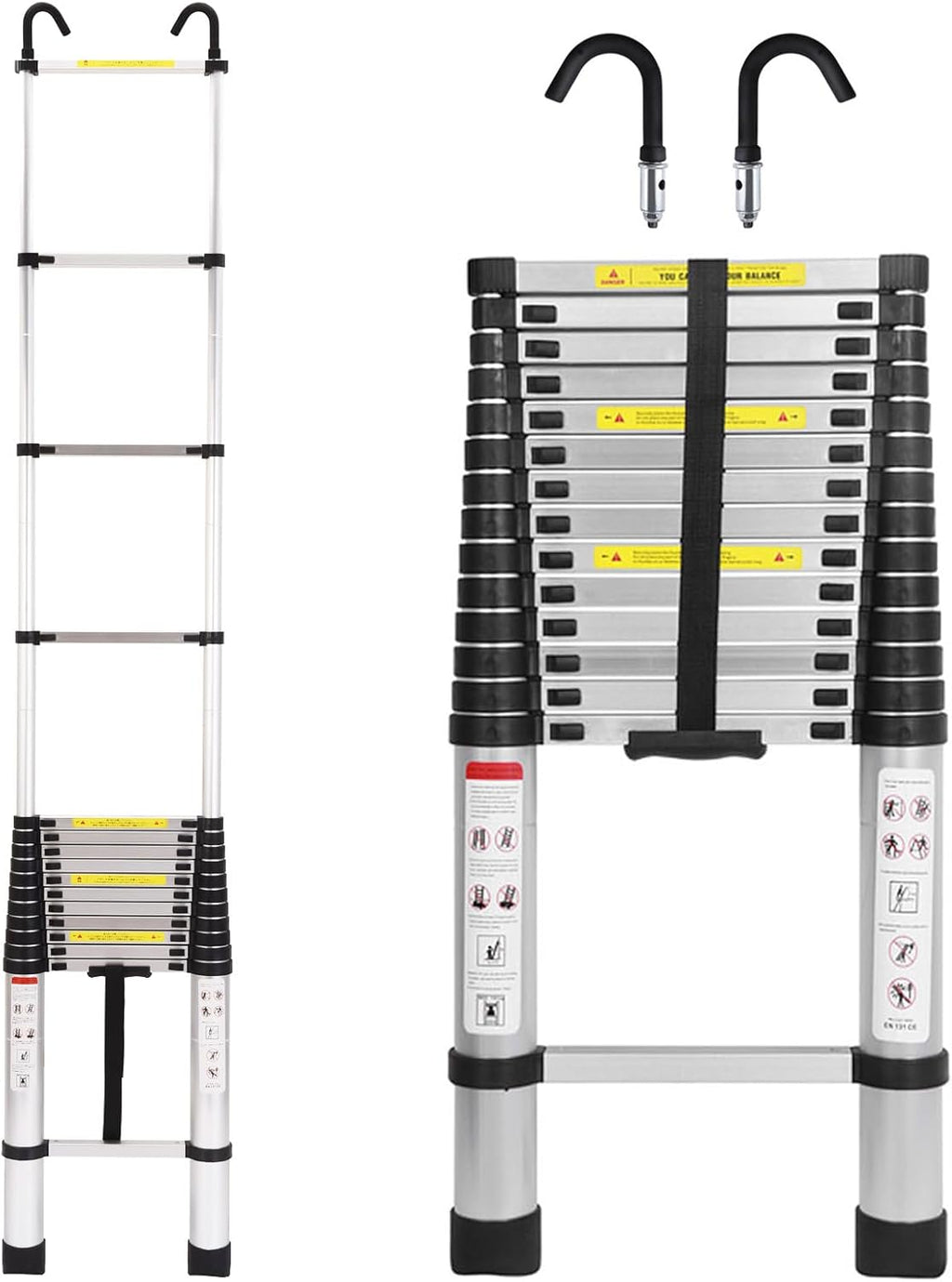 Telescoping Ladder Aluminum 20.3FT 6.2m Extension Ladder with Detachable Hooks, EN131 Standard 330lbs Load Capacity, Adjustable Height Portable Home Step Ladder Weights 36lbs