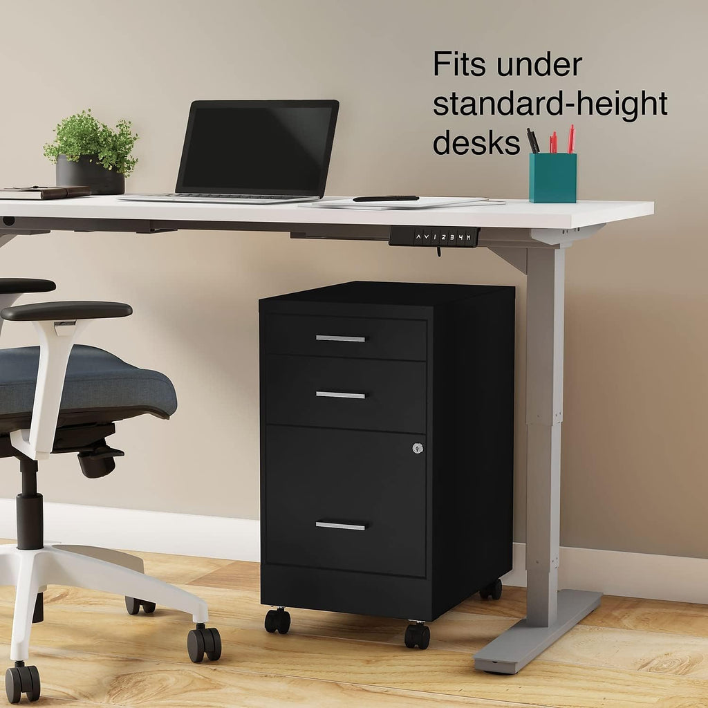 Staples 3-Drawer Vertical File Cabinet, Letter Size Documents, Lockable & Mobile, 19.9' D x 14.3' W x 25.7' H, Black