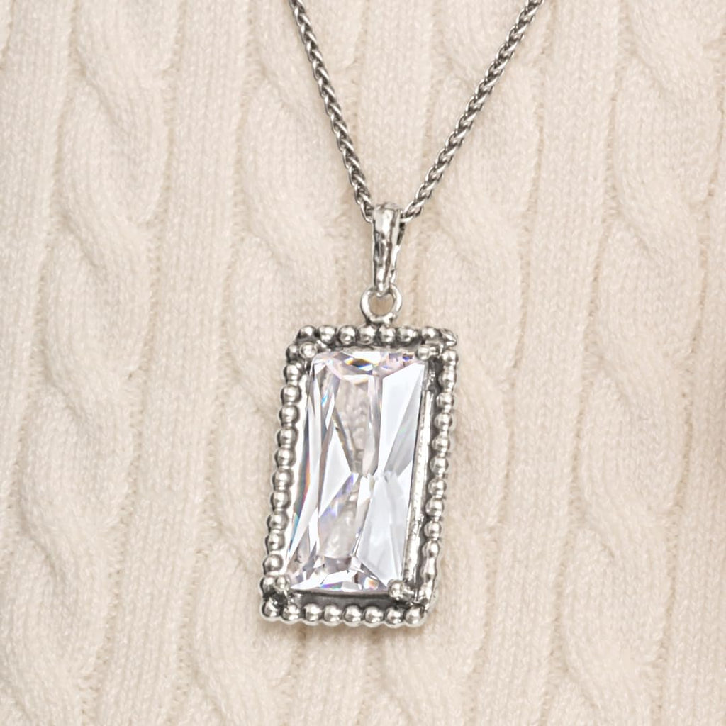 JEAN RACHEL JEWELRY 925 Sterling Silver Necklace for Women - Baguette with Cubic Zirconia Vintage Design - Hypoallergenic, Lead & Nickel Free - Artisan Handcrafted Statement Necklace