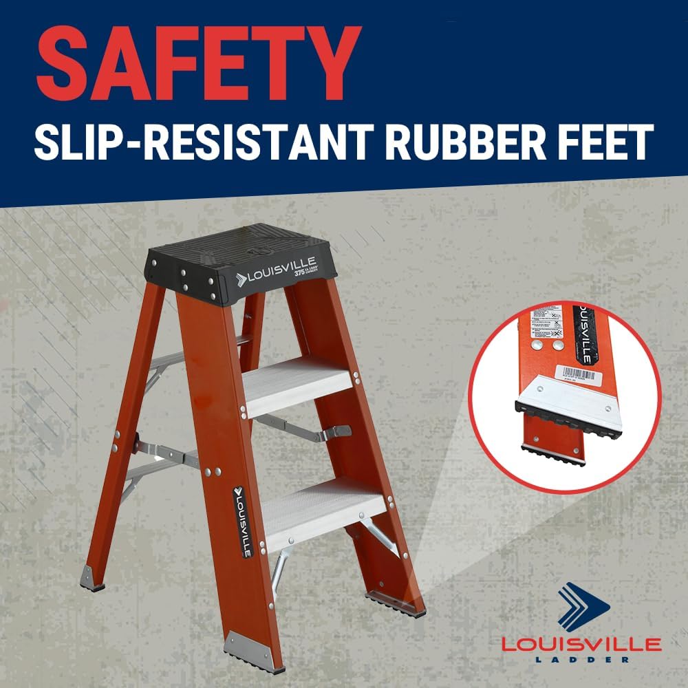Louisville Ladder 2-Foot Fiberglass Step Stool Industrial, 375-Pound Load Capacity, Type IAA, FY8002