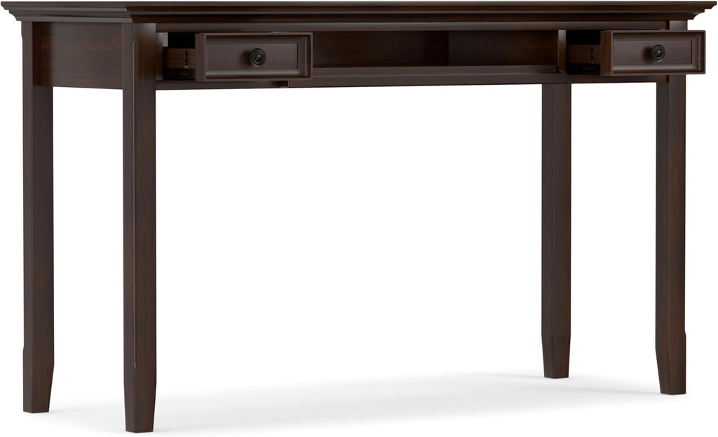 SIMPLIHOME Amherst Desk and Bookcase Bundle - 54 inch Wide Solid Wood Desk with Drawers and 30 inch Wide 5-Shelf Bookcase in Russet Brown, Transitional Home Office Furniture (Set of 2)