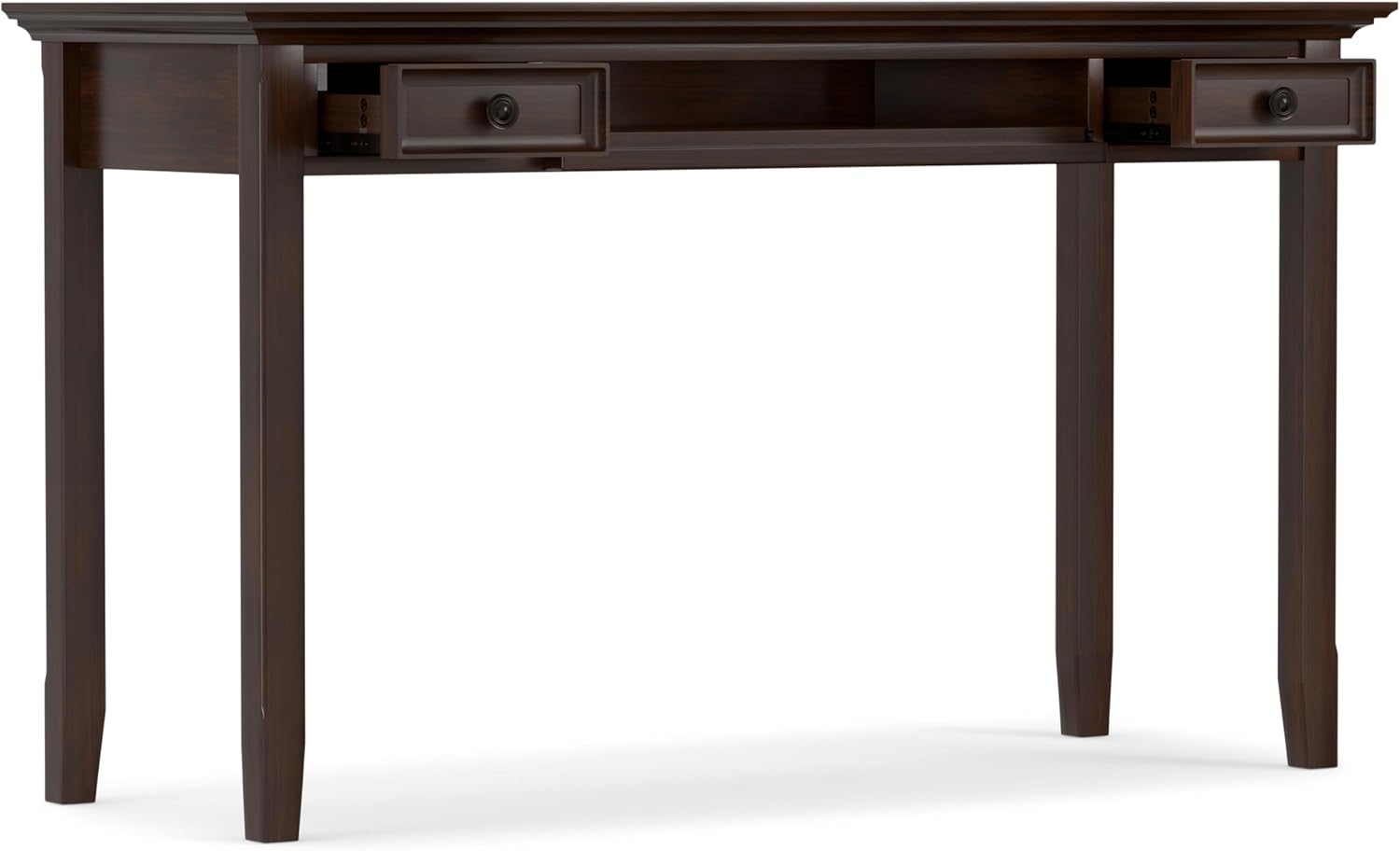 SIMPLIHOME Amherst Desk and Bookcase Bundle - 54 inch Wide Solid Wood Desk with Drawers and 30 inch Wide 5-Shelf Bookcase in Russet Brown, Transitional Home Office Furniture (Set of 2)