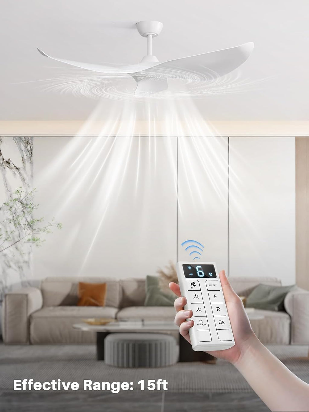 Sofucor 52 Inch Smart Ceiling Fan No Light, Modern White Ceiling Fan with Remote Control, Reversible DC Motor, 6-Speed Noiseless Indoor Ceiling Fan for Bedroom Living Room Covered Patio Porch