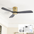 Sofucor 52' Solid Wood Low Profile Flush Mount Ceiling Fan No Light, Outdoor Modern Ceiling Fan without Light works with Alexa/Google/App6-Speed, 3-Timer, Reversible DC Motor for Living Room Bedroom