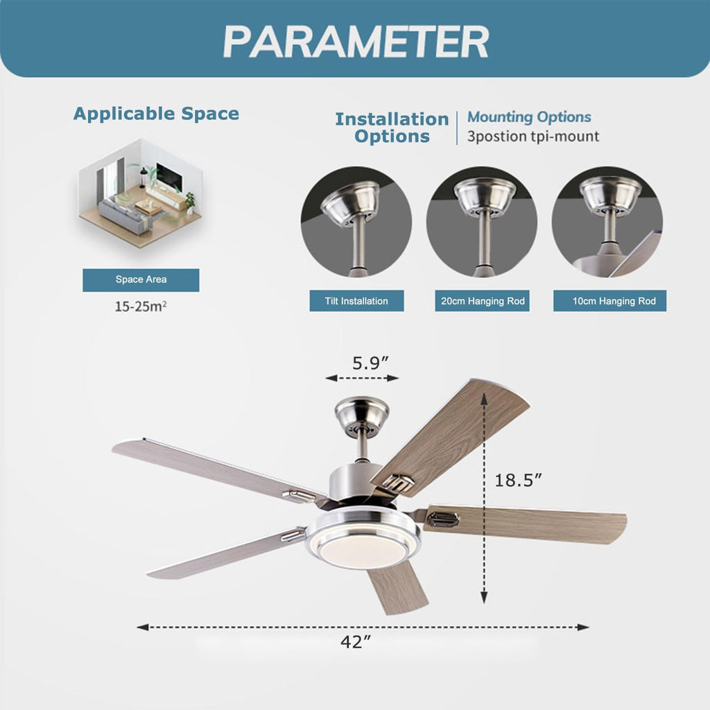 Ceiling Fan with Lights and Remote 42 Inch Modern Ceiling Fans with Light, Reversible, 3CCT, Dimmable, Quiet Ceiling Fan for Bedroom Farmhouse Patio Indoor/Outdoor Use