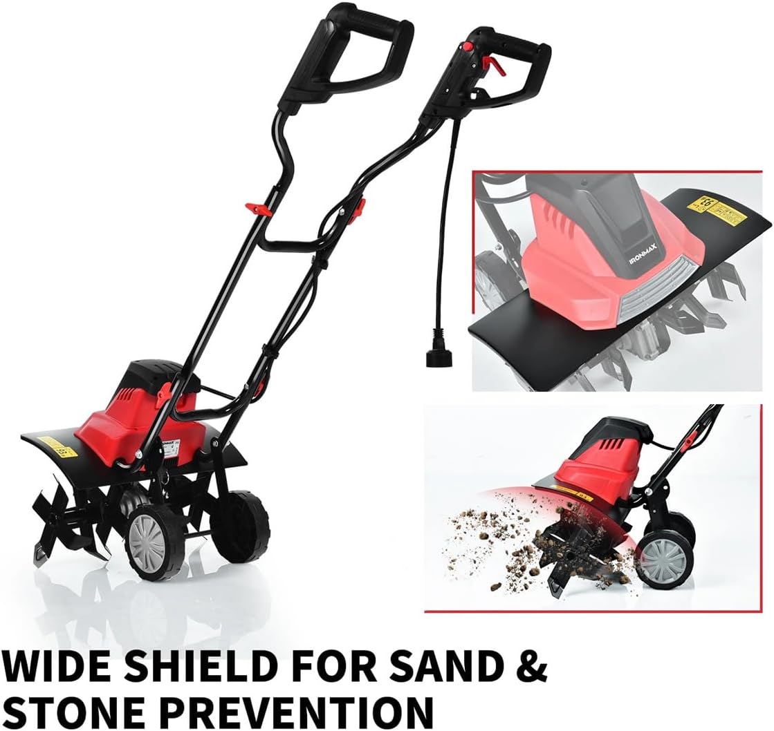 17-Inch Electric Tiller and Cultivator - 10-Amp Rototiller Garden Tiller Cultivator for Gardens, Lawns & Yards - Heavy-Duty Gardening Machine & Equipment