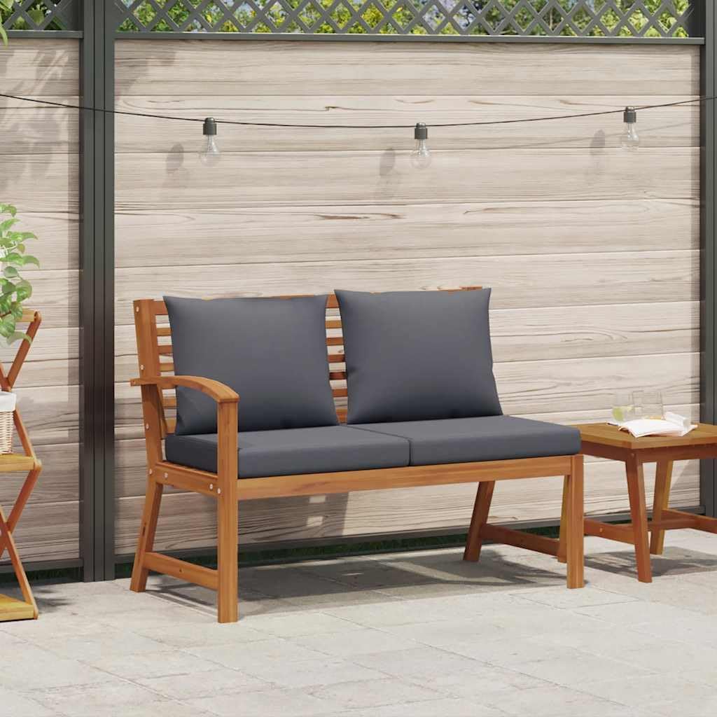 Wooden 2-Seater Patio Bench with Dark Gray Cushion, Outdoor Solid Acacia Wood 2-Seater Sofa Seat for Garden, Deck, Backyard,-713