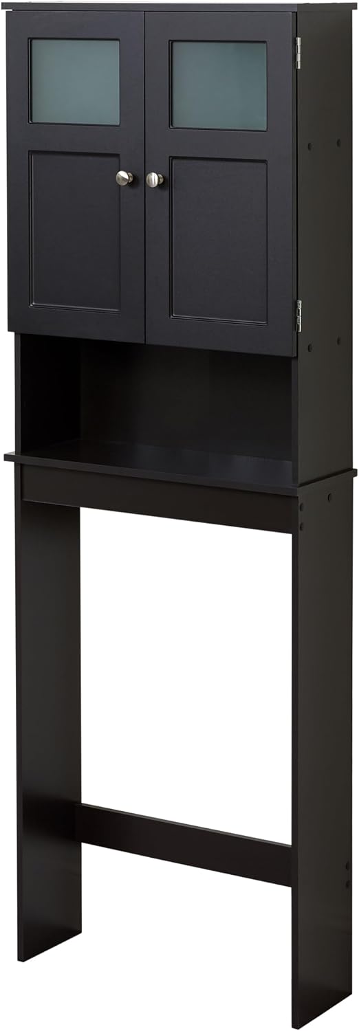 Zenna Home Over-the-Toilet Spacesaver, Bath Storage Shelves with Glass Doors, Espresso
