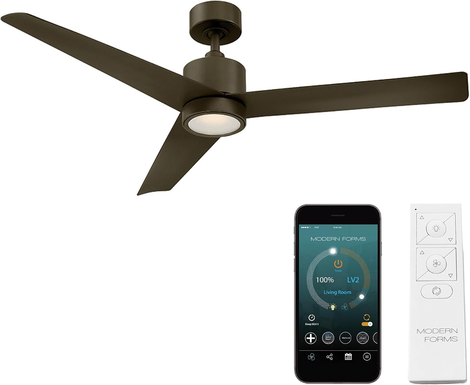 Lotus Smart Indoor and Outdoor 3-Blade Ceiling Fan 54in Bronze with 3000K LED Light Kit and Remote Control works with Alexa, Google Assistant, Samsung Things, and iOS or Android App