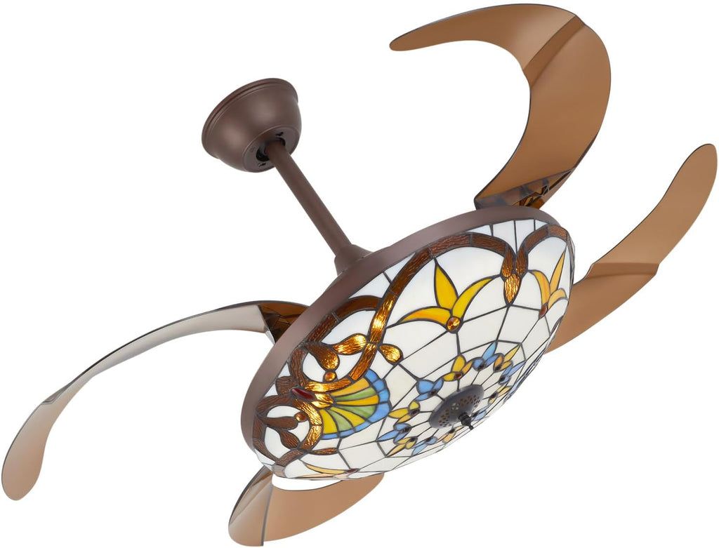 Retro 3 Color Ceiling Fan 3 Gear Wind Lights Ceiling Fan Chandelier with Remote Control, Flush Mount Ceiling Fan Lighting Fixture for Bedroom Store Office Loft-US Stock