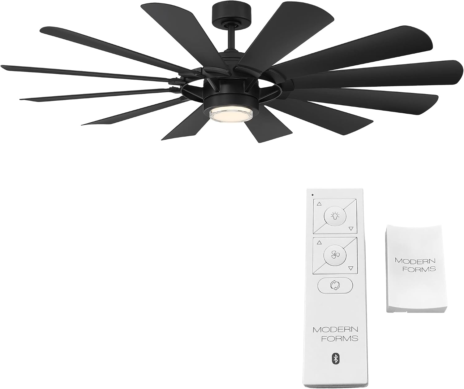 Modern Forms Wyndmill Smart Indoor and Outdoor 12-Blade Ceiling Fan 65in Matte Black 2700k LED Light Kit and Remote Control works with Alexa and iOS or Android App