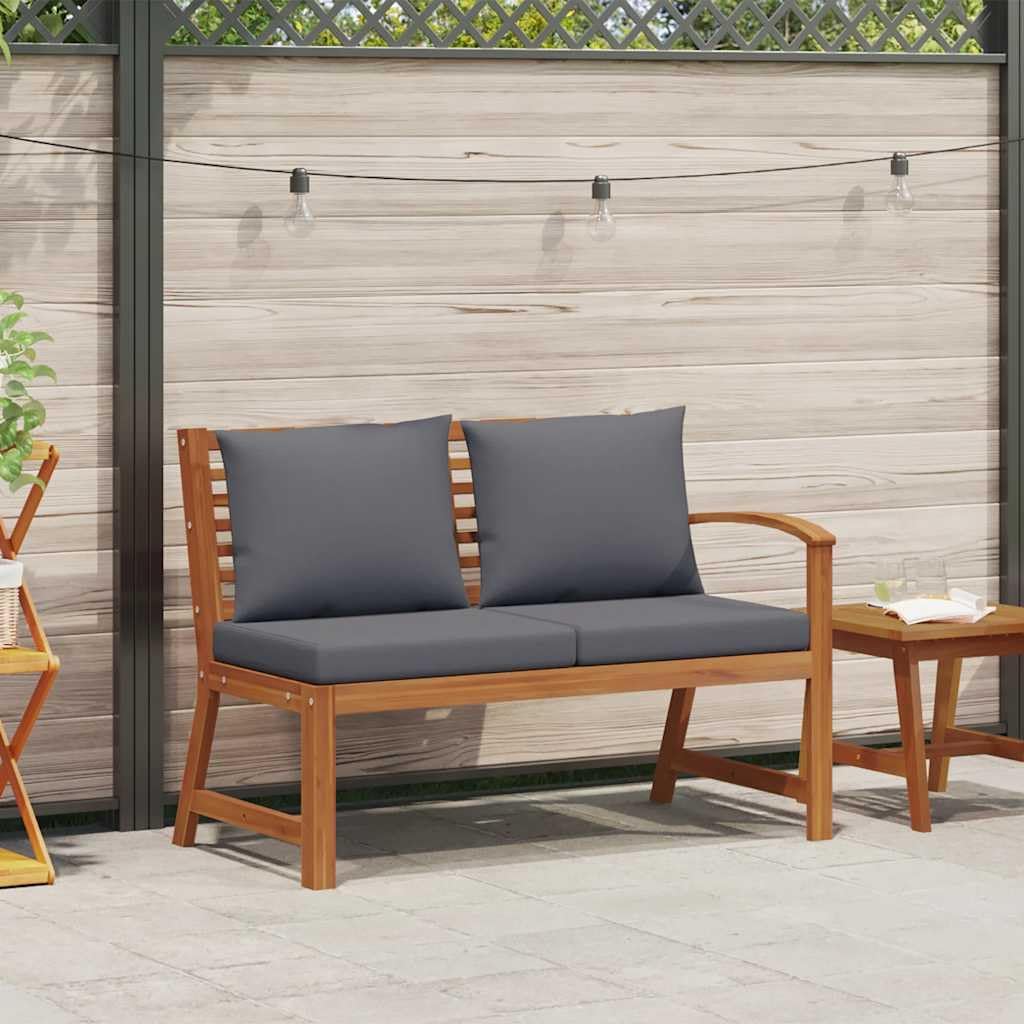 Wooden 2-Seater Patio Bench with Dark Gray Cushion, Outdoor Solid Acacia Wood 2-Seater Sofa Seat for Garden, Deck, Backyard,-715