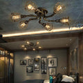 LITFAD Vintage Flush Mount Ceiling Light 6 Lights Industrial Cage Pipe Pendant Light Retro Iron Metal Ceiling Lamp Edison Close to Ceiling Light for Bedroom Dining Room Restaurant