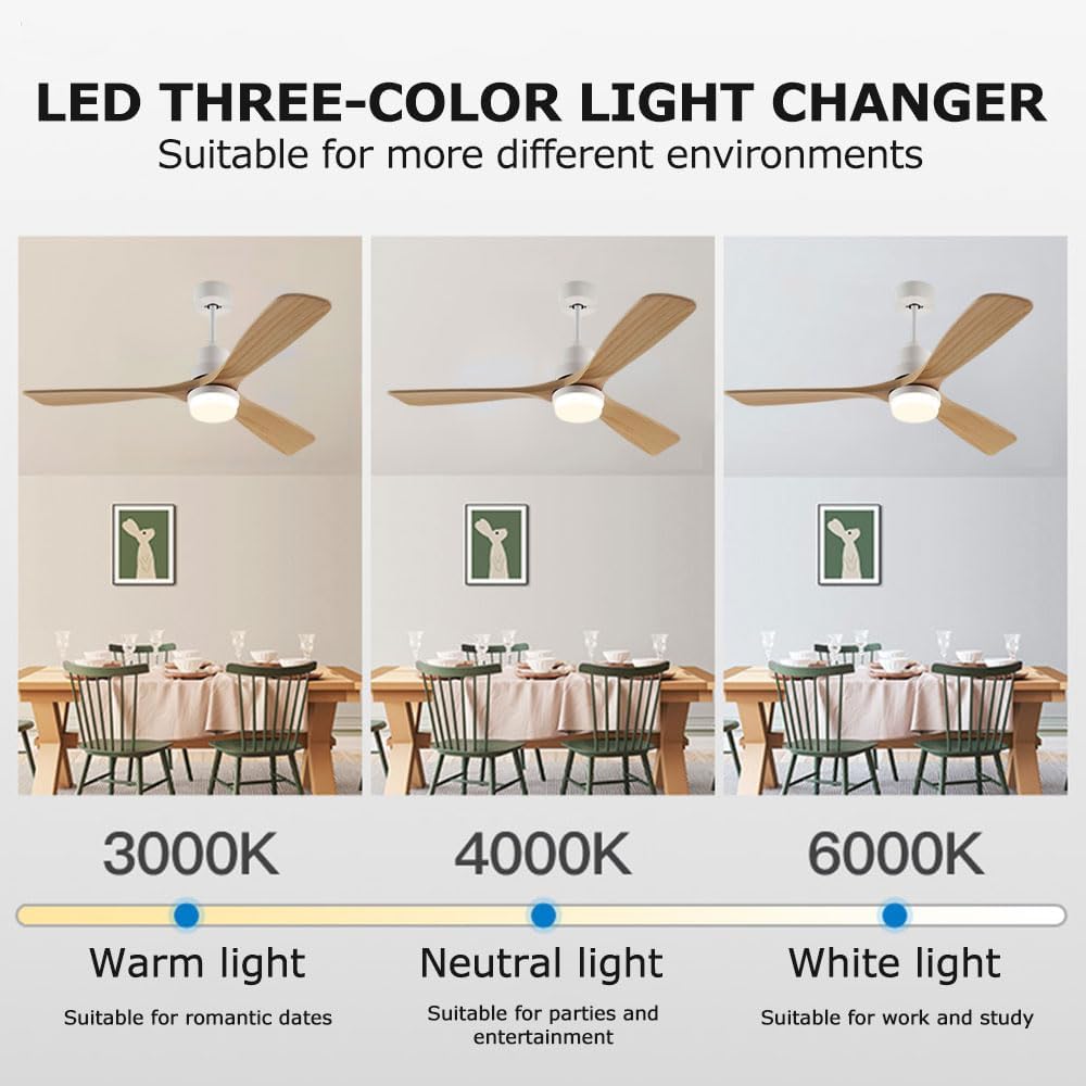 Wood Ceiling Fan with Lights Industrial Retro 42 inch Ceiling Fan with Light and Remote 3 Color Dimmable, Reversible Mute Farmhouse Ceiling Fan Outdoor Ceiling Fans for patios with Light