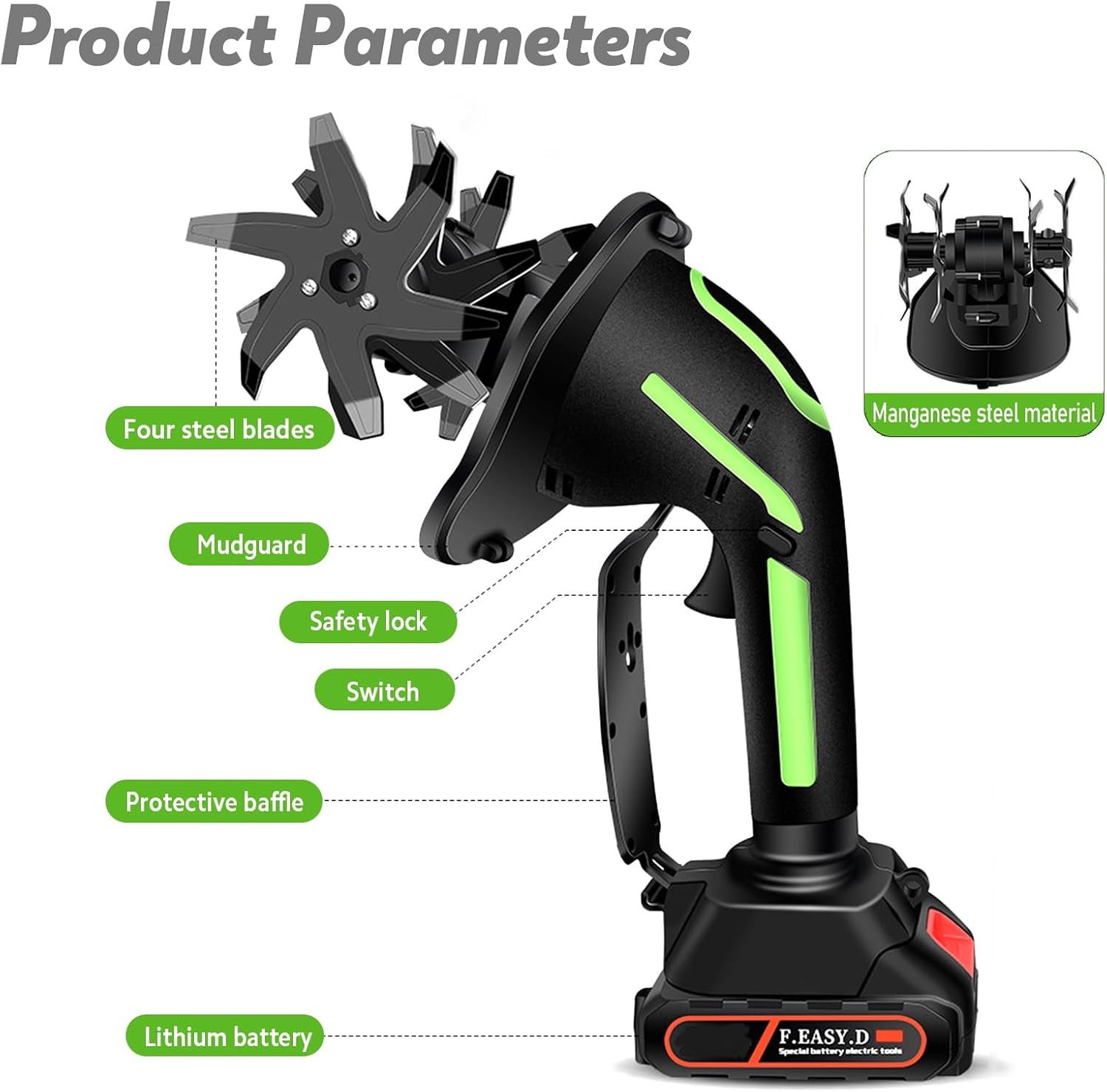 24V Cordless Tiller Cultivator, 235 RPM Electric Garden Tiller, Handheld & Extended Rod Dual Modes, with 2 * 1.5Ah Batteries & Charger, 10cm Tilling Width & Depth Tiller for Lawn Garden