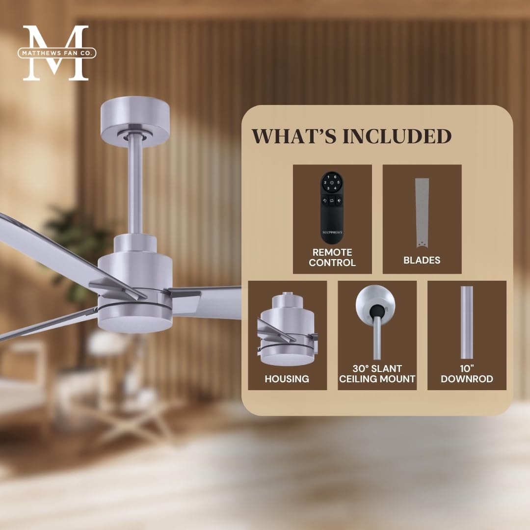 Matthews AK-BN-BN-42 Alessandra Wet Rated 42' Outdoor Ceiling Fan without Light, Remote Included, Silent DC Motor, Brushed Nickel