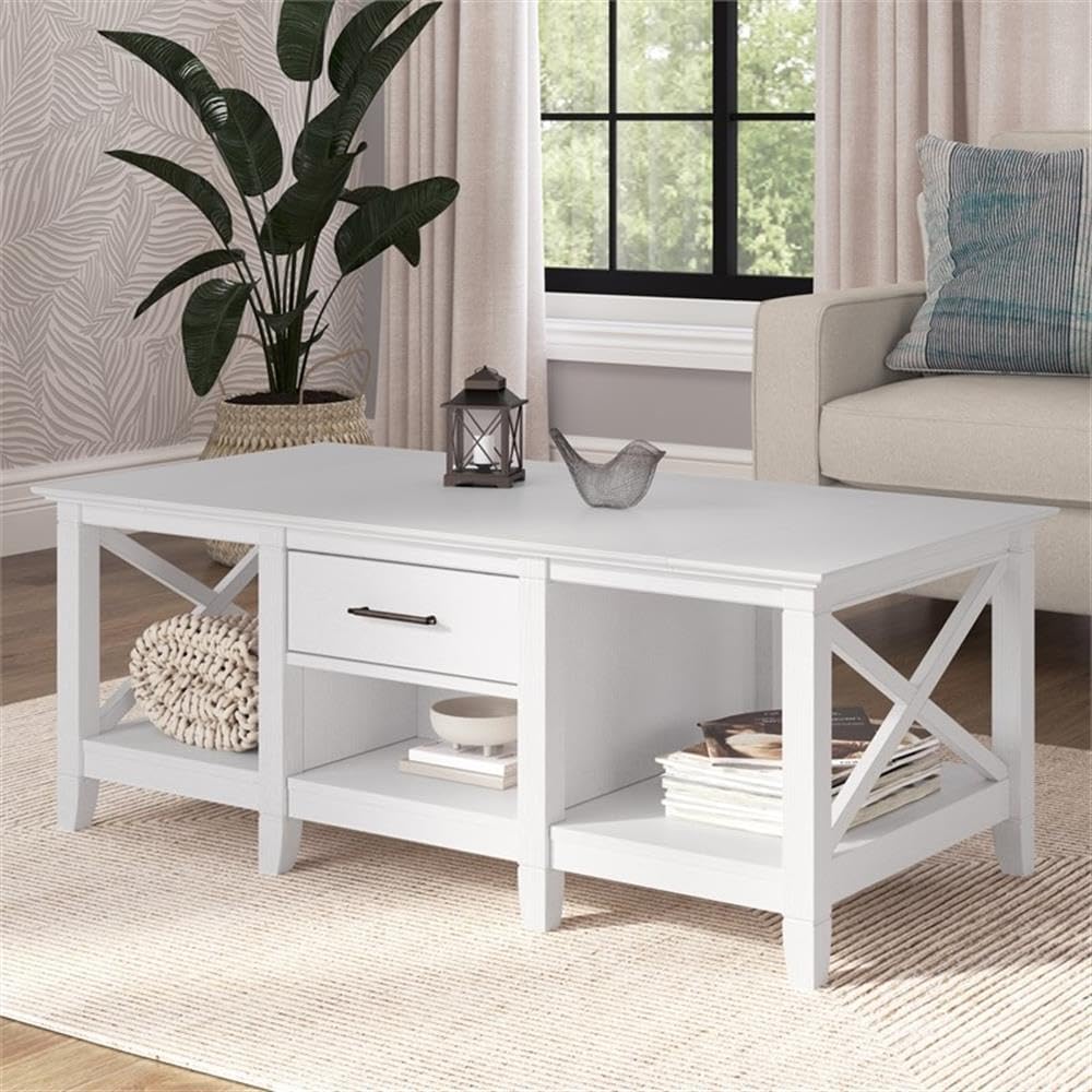 Bush Home Key West Coffee Table with Storage in Pure White Oak