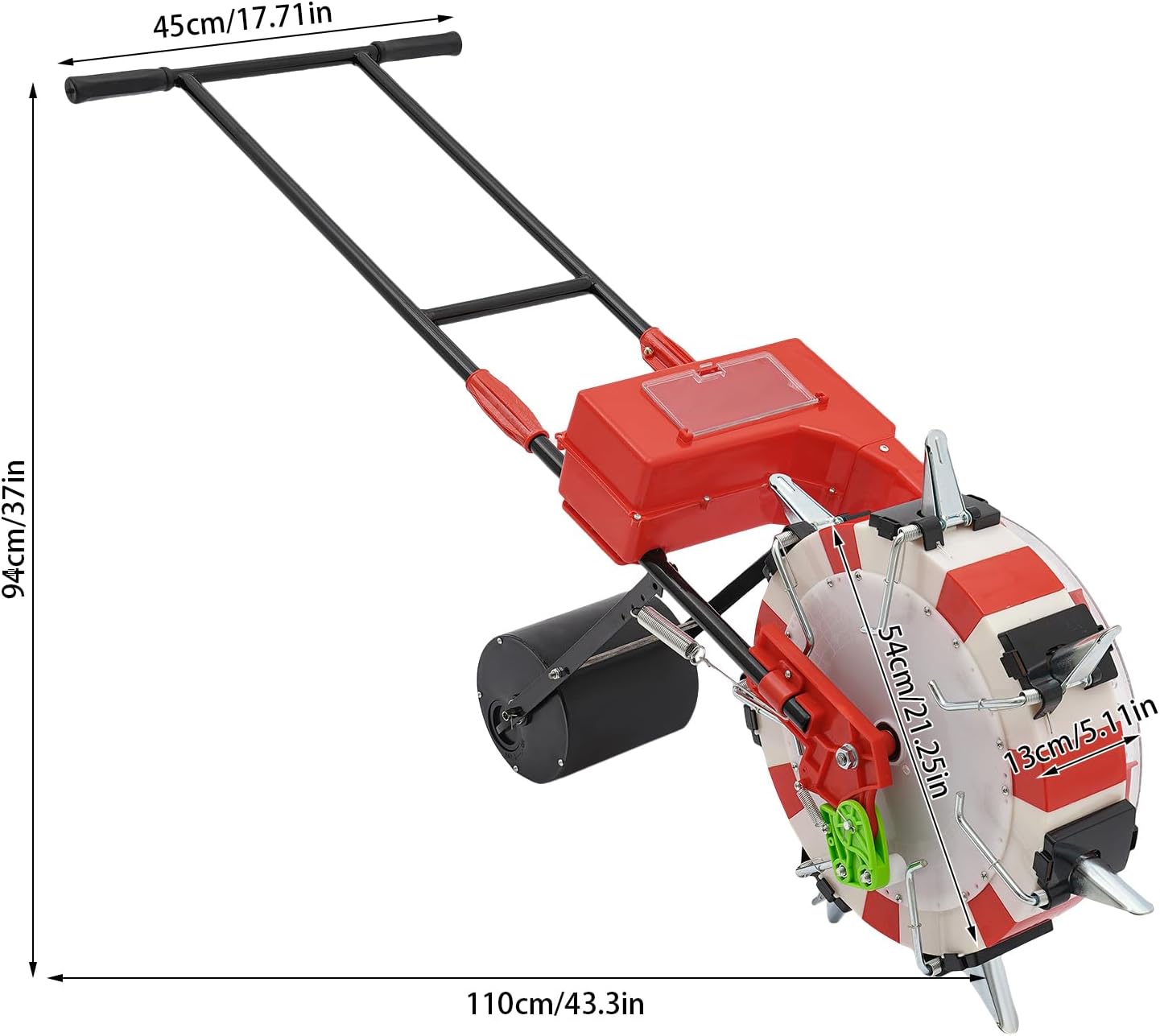 Manual Seeder, 7 Nozzles Handheld Seeding Machine Hand Push Roller Seeder Corn Soybean Fertilizer Machine, 9.06in Spacing Manual Planter Floor Standing Outdoor for Slopes Rice Planting Fields