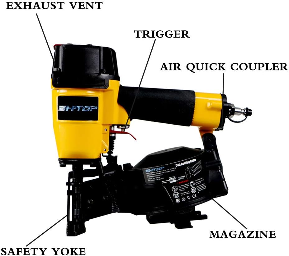 CN45N Roofing Nailer, 15 Degree Roofing Nail Gun, 3/4-Inch to 1-3/4-Inch Coil Nails, 120-pcs Load Capacity Coil Nailer in Orange