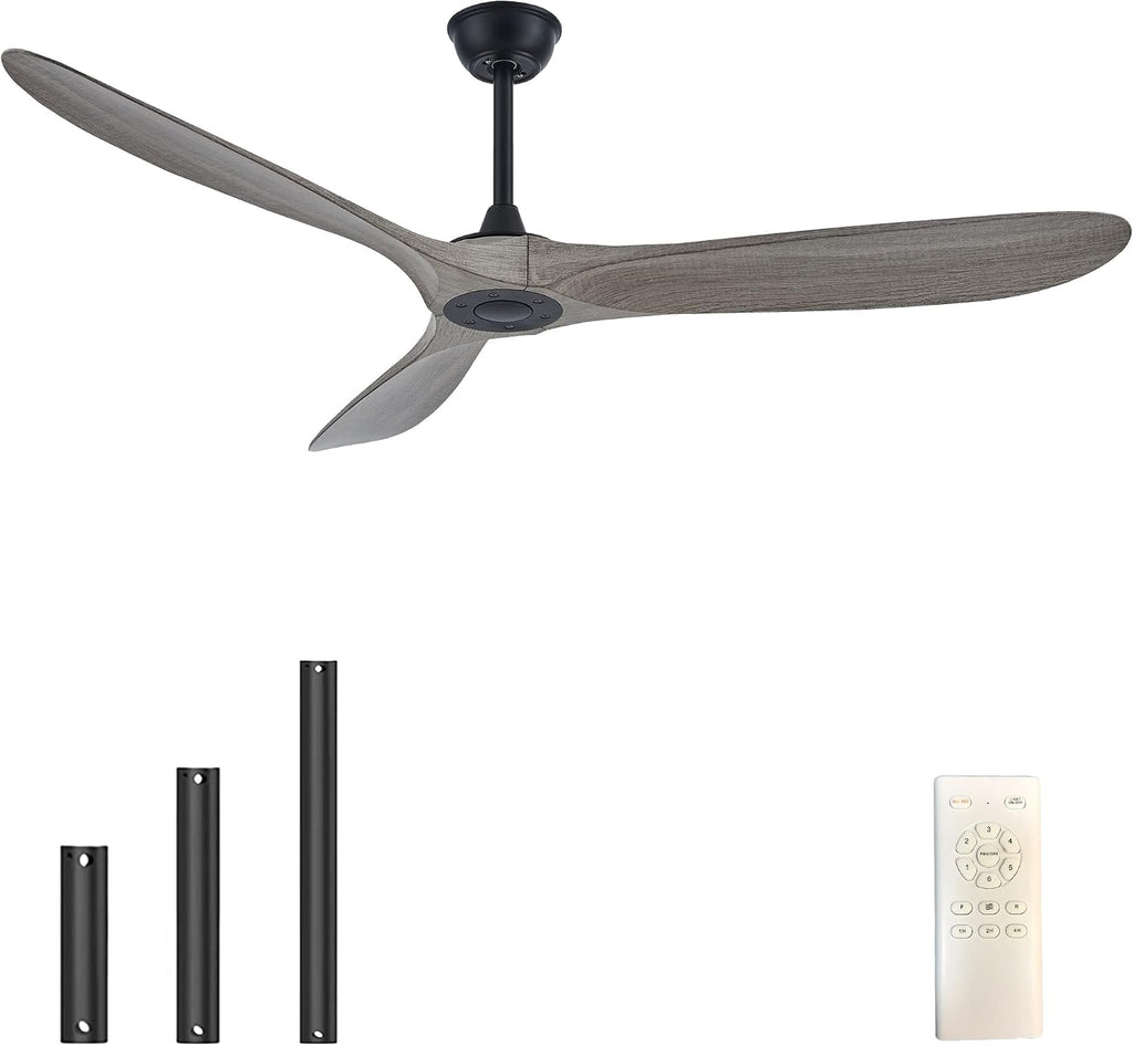 60 Inch Ceiling Fans with Remote Control,3 Imitation Wood ABS Blades, 6 Speeds, Noiseless Reversible DC Motor,Indoor/Outdoor Ceiling Fan for Farmhouse Living Room Dining Room Patio