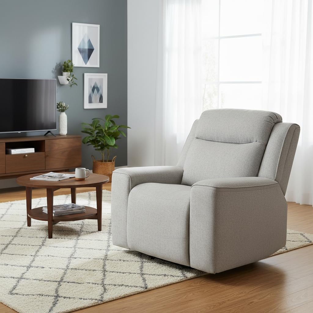 AC Pacific Amelia Upholstered Recliner Chair with Plush Comfort, Adjustable Inclining Feature, Sleek Design for Stylish Relaxation, Living Room Furniture for Modern Homes, White
