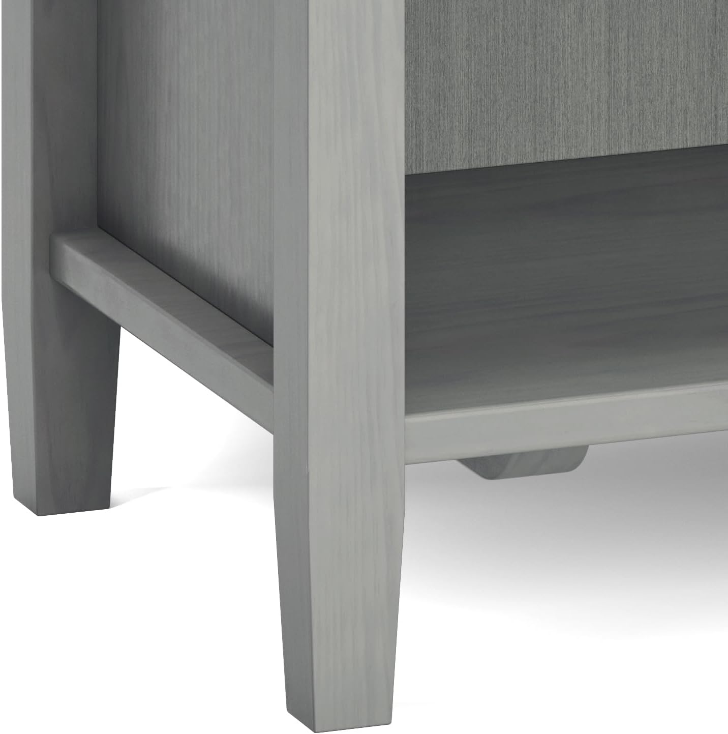 SIMPLIHOME Warm Shaker Bedside Table - 24 inch Wide Solid Wood Nightstand in Fog Grey, Transitional Bedroom Side or End Table with 2 Drawers, Open Shelf Storage and Brushed Nickel Hardware