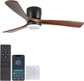 Ceiling Fan with Light 42 Inch, Flush Mount Low Profile Fan with Remote & App, Quiet DC Motor, 6 Speeds, Reversible Modern Fan for Bedroom Living Room Patio, Black dark Walnut