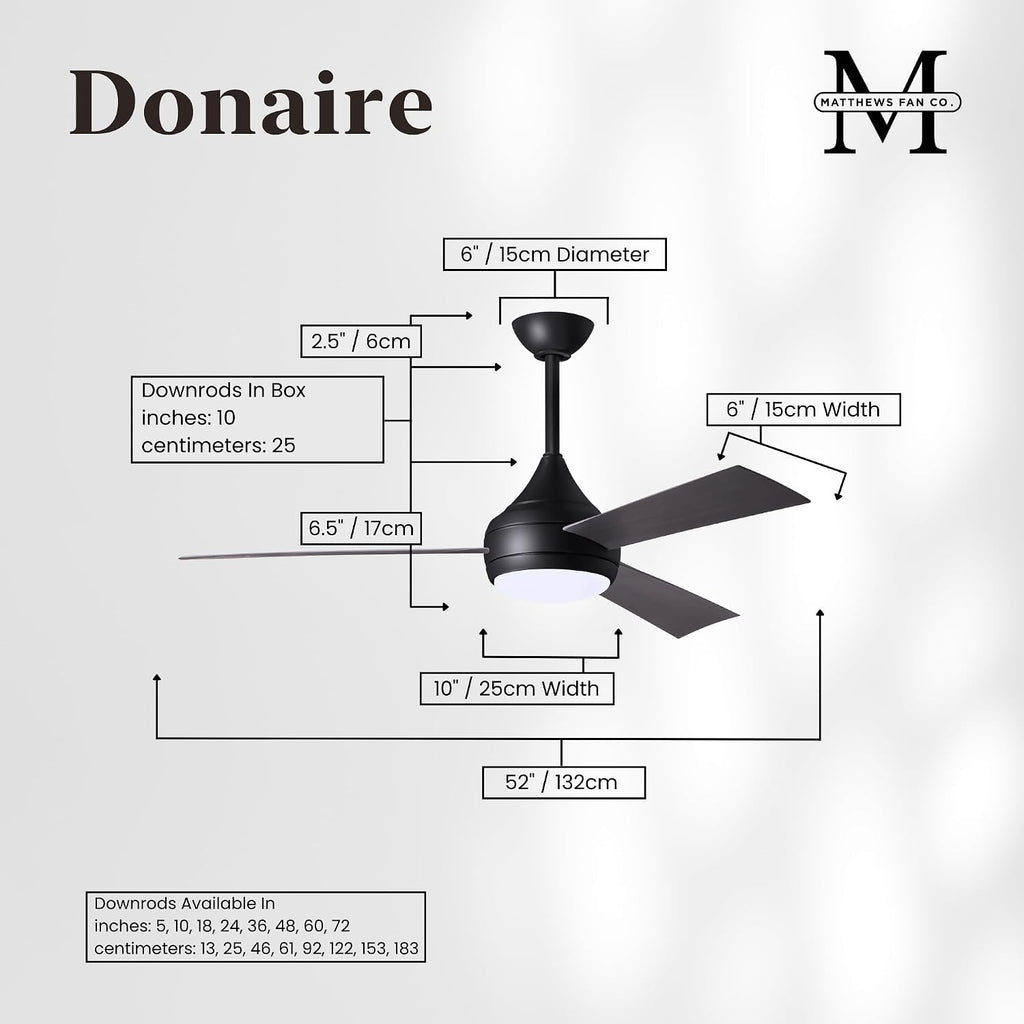 Matthews DA-BK-BB Donaire Outdoor Wet/Salt Water Rated 52' Marine-Grade Coastal Ceiling Fan with LED Light & Remote, Matte Black with Brushed Bronze
