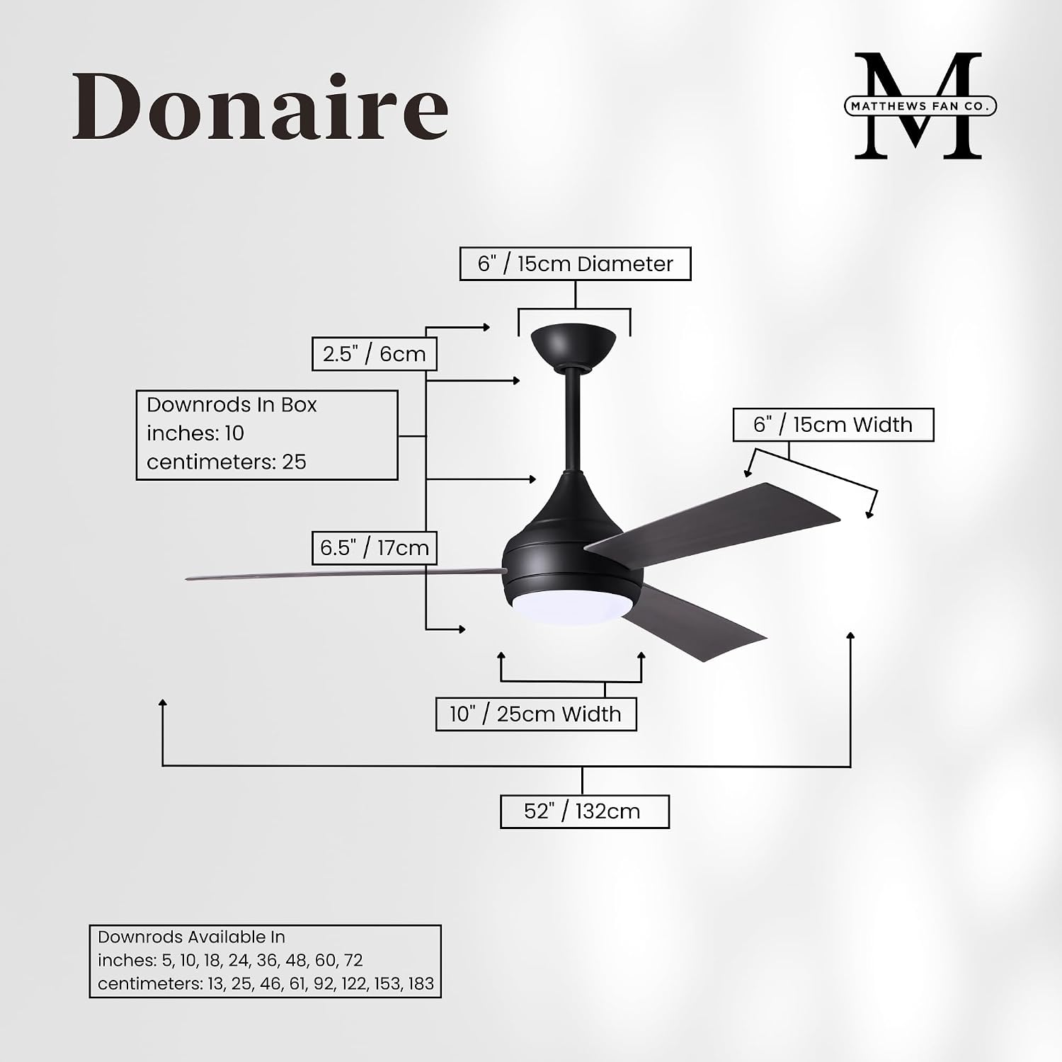 Matthews DA-BK-BB Donaire Outdoor Wet/Salt Water Rated 52' Marine-Grade Coastal Ceiling Fan with LED Light & Remote, Matte Black with Brushed Bronze