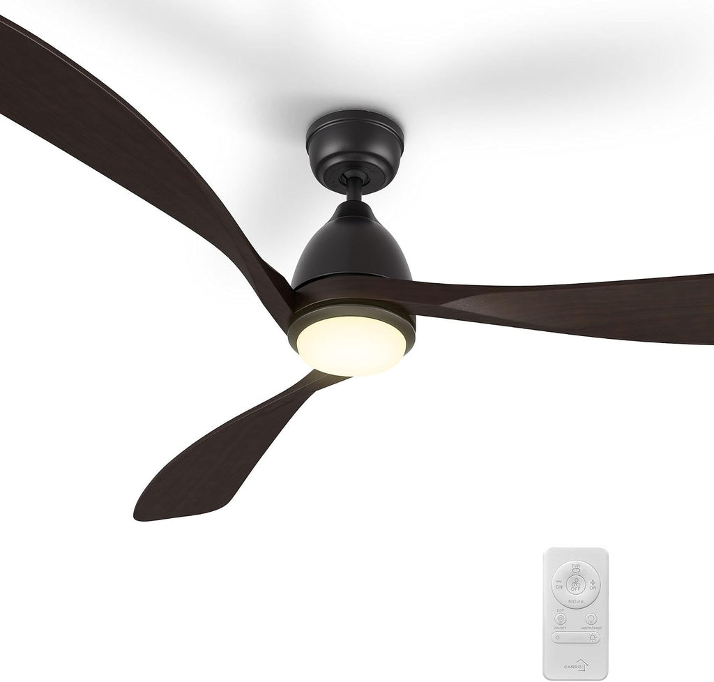 SMAAIR 60 Inch Ceiling Fans with Lights and Remote, Solid Wood Black Sambuca Modern Ceiling Fan with Lights, 10 Speed, Quiet DC Motor, Indoor 3 Blade Ceiling Fan for Indoor Bedroom Living Room