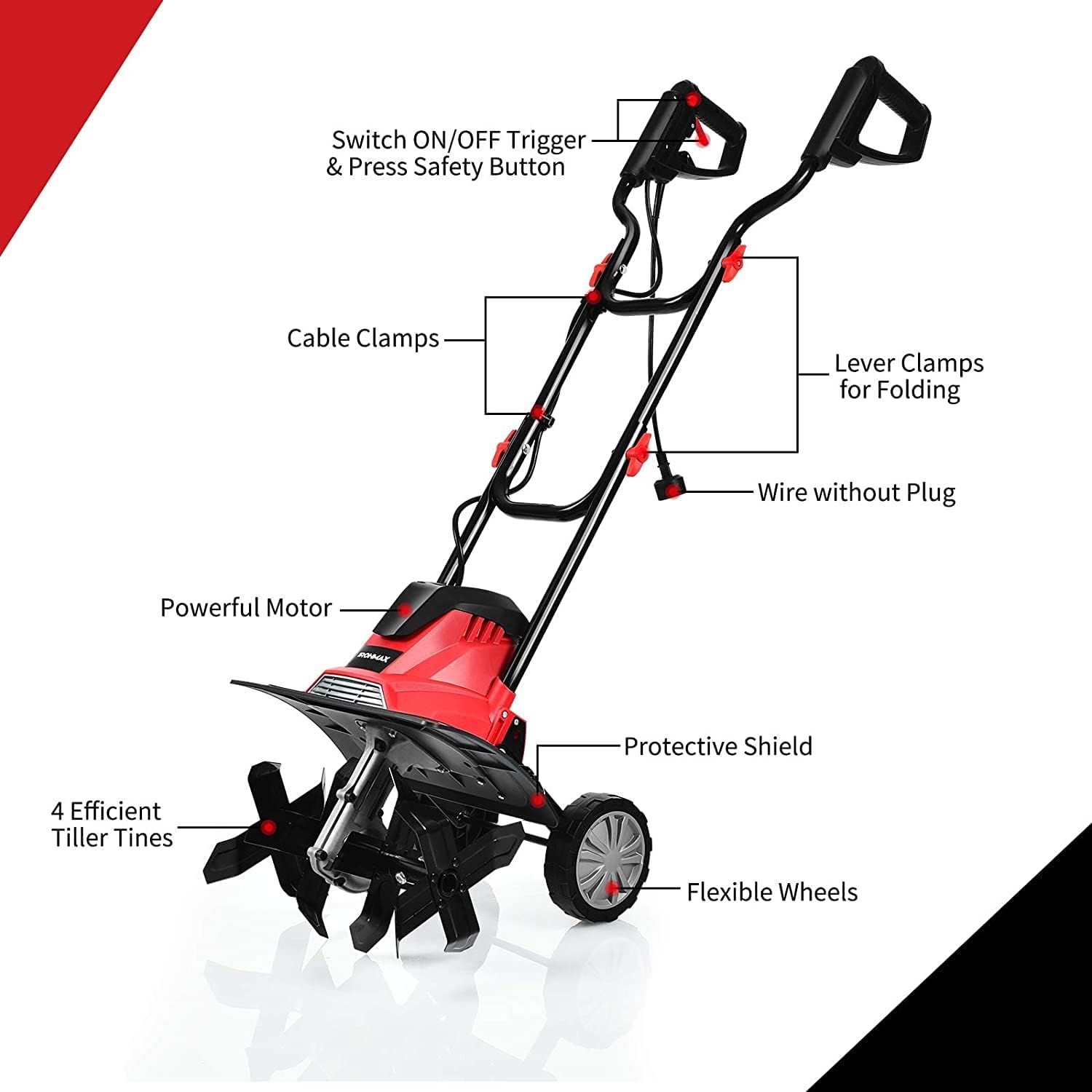 GRAFFY 10 Amp Electric Garden Tiller, Rototillers Tool with 14 Inch Tilling Width & 9 Inch Working Depth, Corded Electric Tiller and Cultivator for Garden, Lawn, Digging, Weed Removal