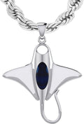 US Jewels Men's 925 Sterling Silver 30.5mm 3D Manta or Sting Ray Aquatic Pendant Necklace, 18in to 24in