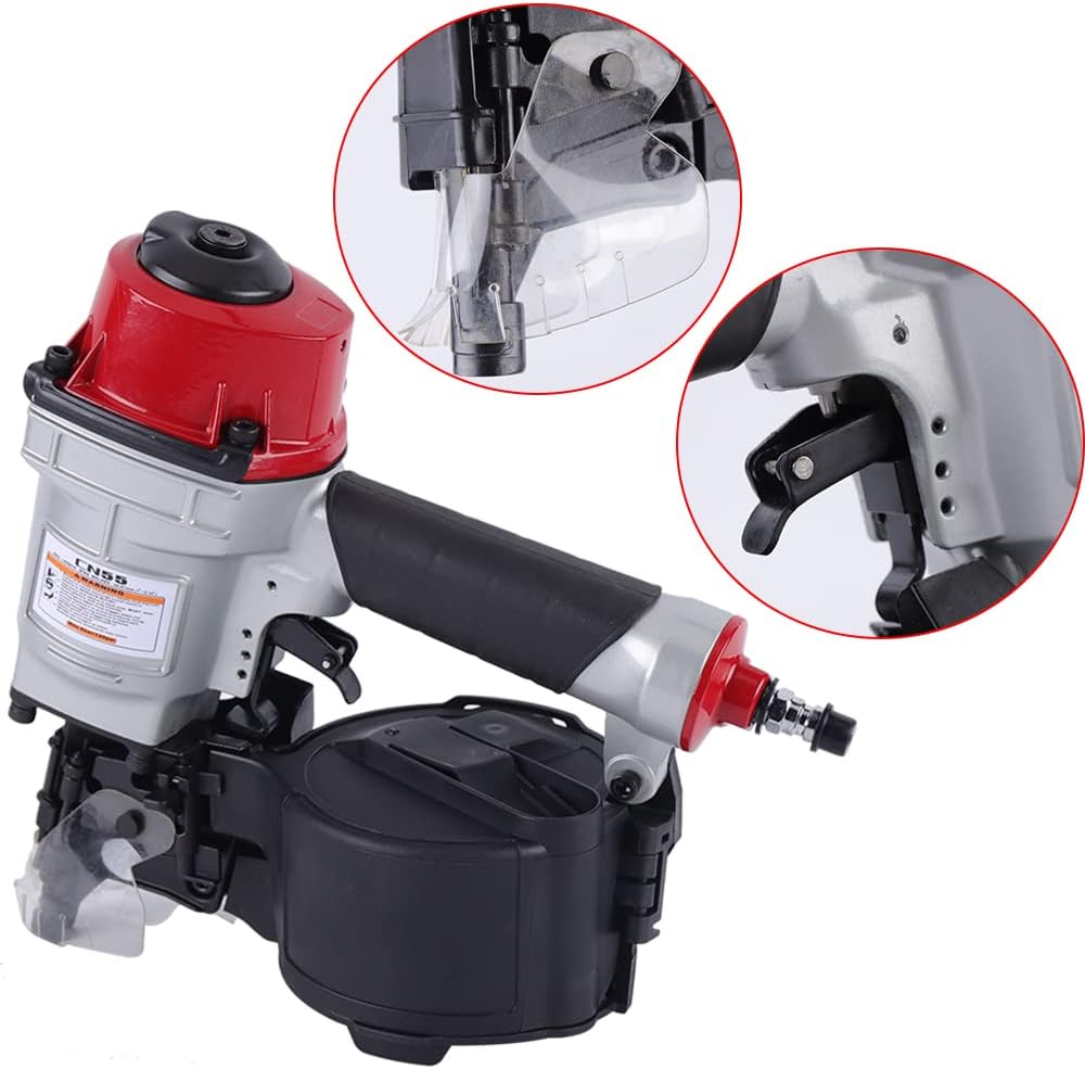 Coil Siding Nailer,CN55 Pneumatic Coil Nailer Air Coil Nail Gun Tool 75-100PSI Air Coil Nailer for Pallets, Packing Boxes, Crates and Fence