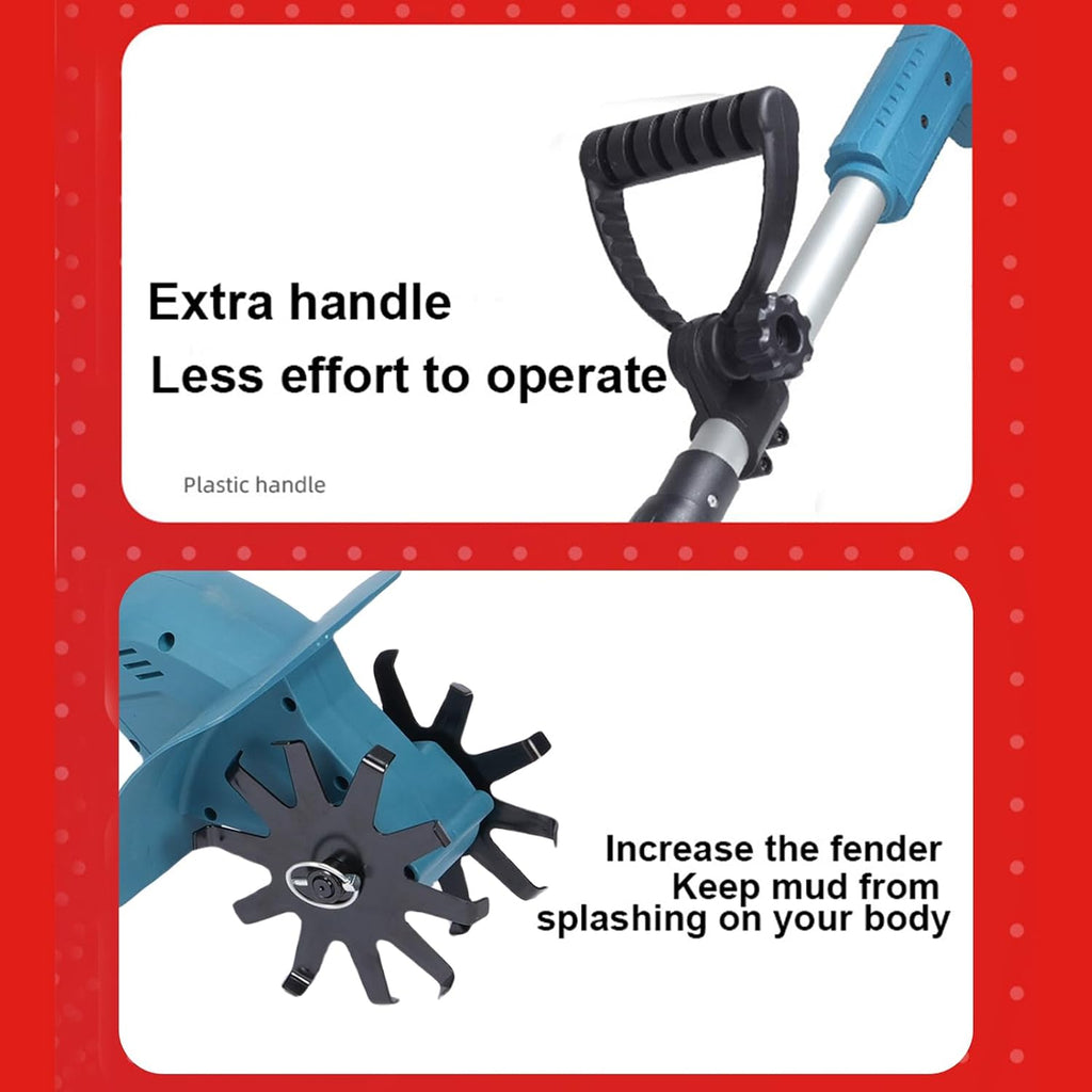 21V Electric Cultivator Cordless Tiller Powerful Efficient Portable Gardening