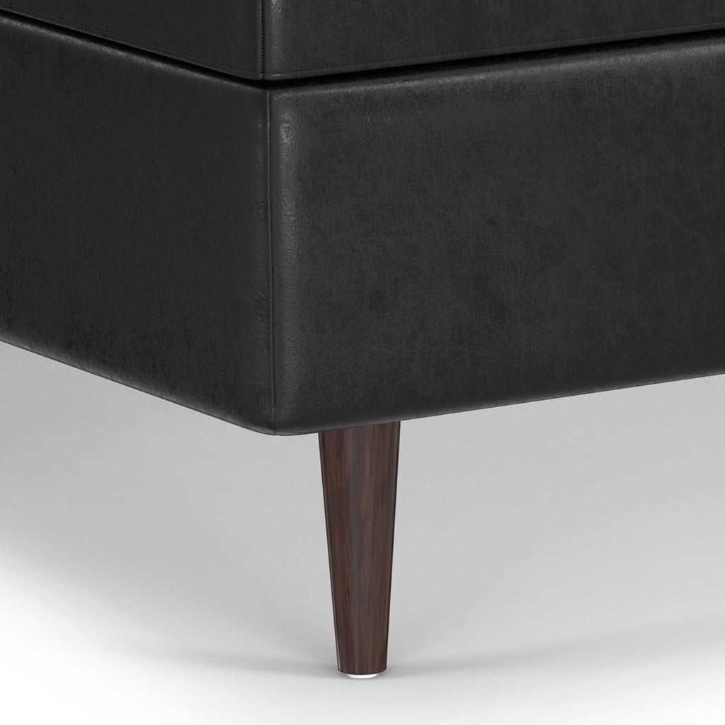 SIMPLIHOME Shay 38 inch Wide Mid Century Modern Large Square Coffee Table Storage Ottoman in Distressed Black Vegan Faux Leather, Assembled, for the Living Room and Entryway