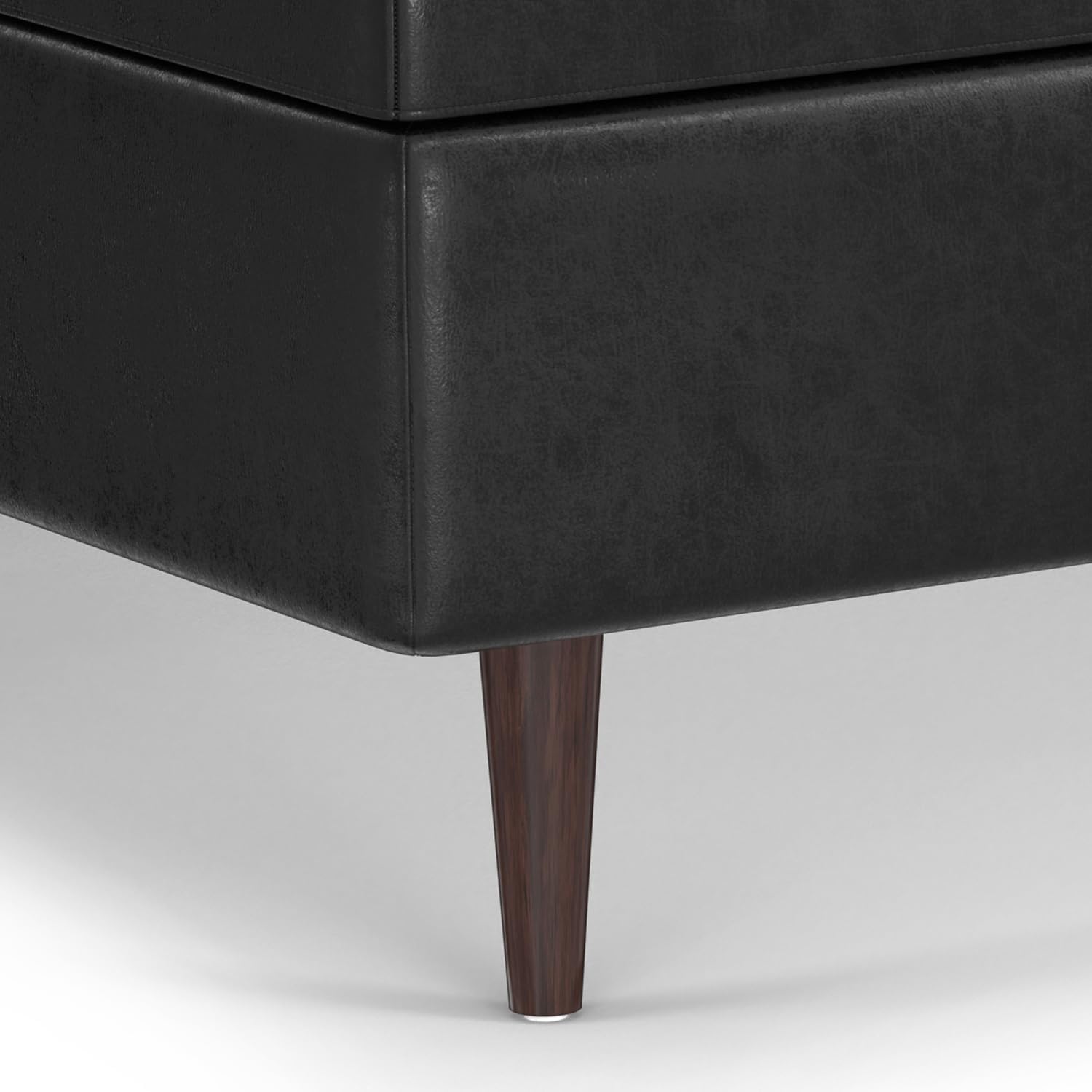 SIMPLIHOME Shay 38 inch Wide Mid Century Modern Large Square Coffee Table Storage Ottoman in Distressed Black Vegan Faux Leather, Assembled, for the Living Room and Entryway