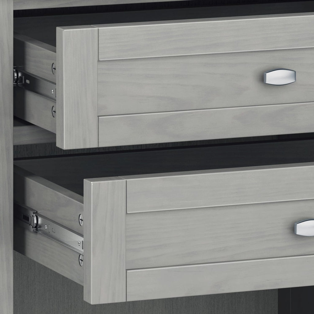 SIMPLIHOME Warm Shaker Bedside Table - 24 inch Wide Solid Wood Nightstand in Fog Grey, Transitional Bedroom Side or End Table with 2 Drawers, Open Shelf Storage and Brushed Nickel Hardware