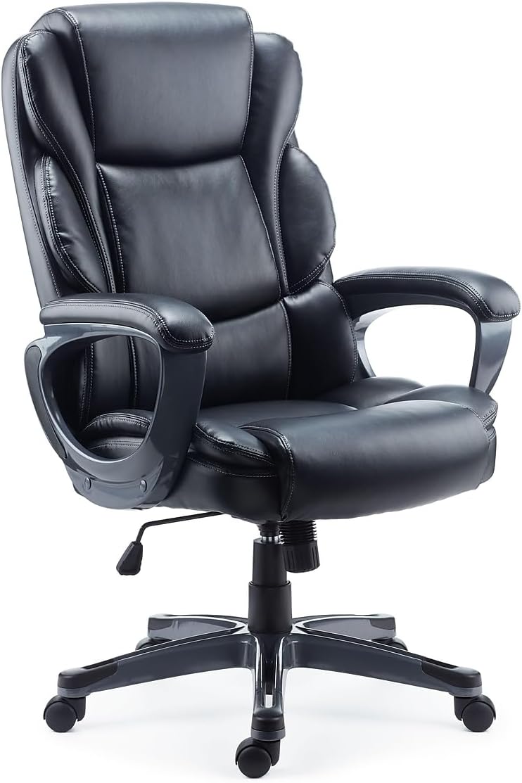 Staples Mcallum Ergonomic Manager & Executive Office Chair, Task Desk Swivel Chair with Wheels, Adjustable Height, Bonded Leather, Black